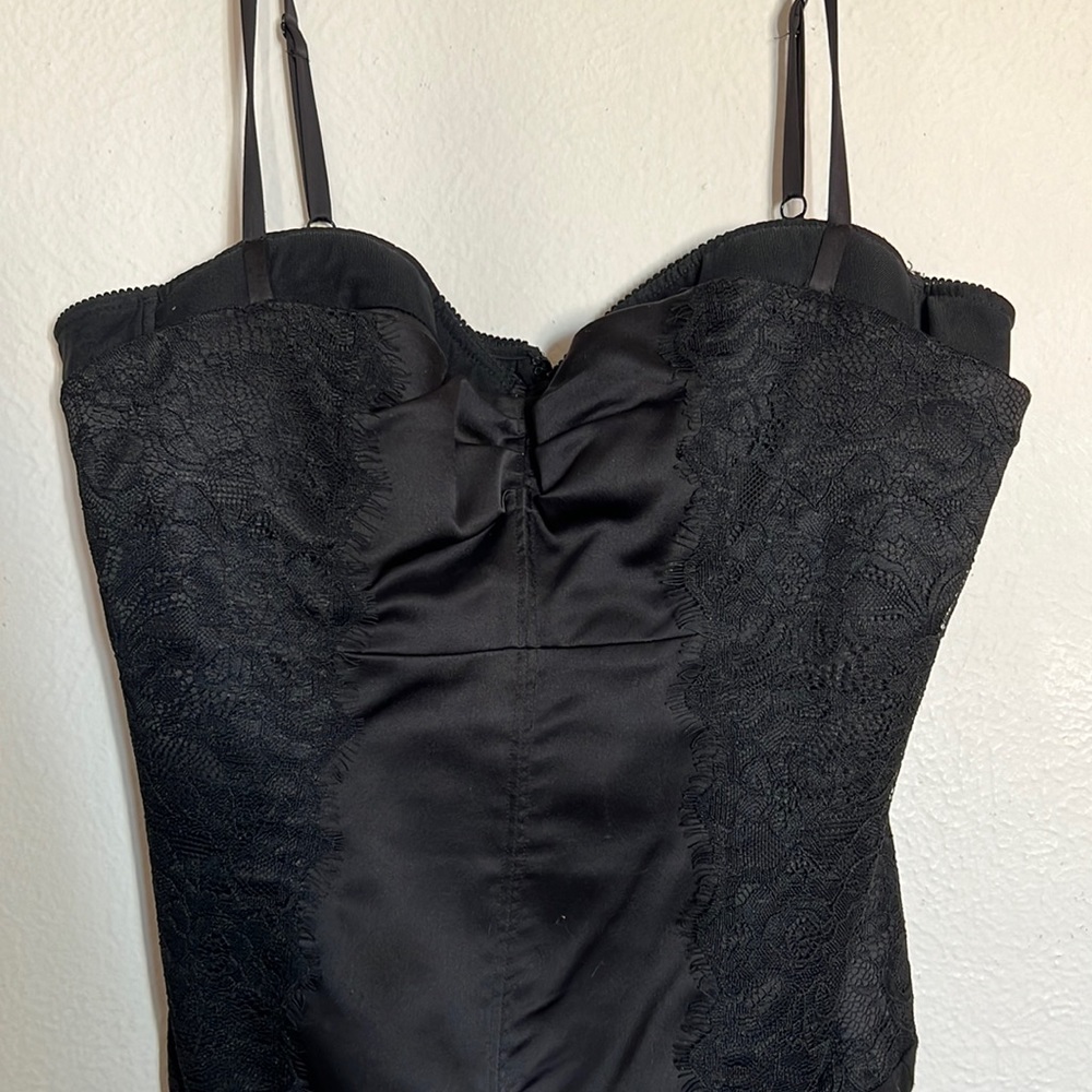 Bebe Bodysuit, black satin and lace